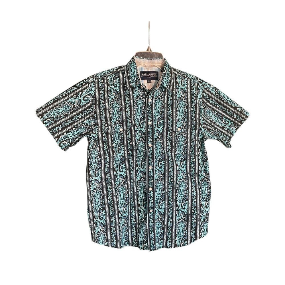 Panhandle Blue & Black Paisley Print Short-Sleeve Top Size L/14